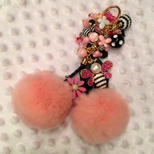 Rhinestone 🐝 & Pink Fur Pom Pom 🍒!